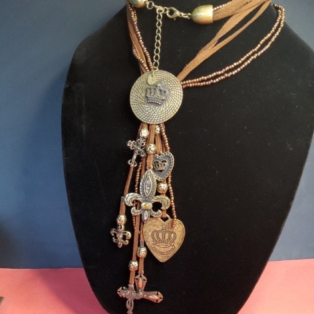 Elegant Brown Multi-Charm Necklace